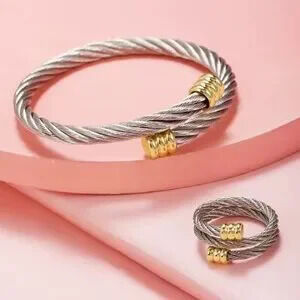 Chic Twisted Wire Bracelet Ring Set Minimalist Jewelry